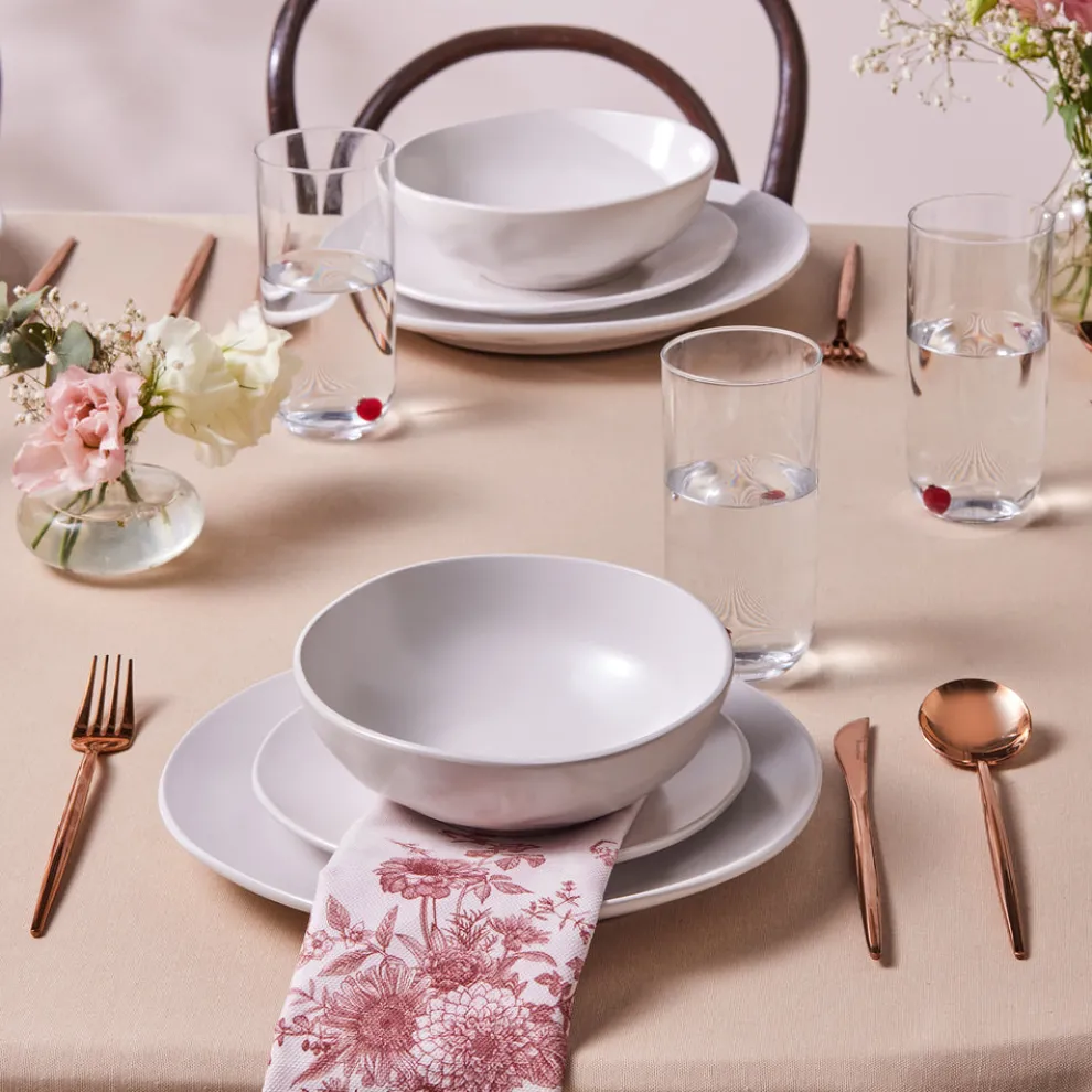 Karaca Scarlet 18-Piece Stoneware Dinner Set for 6 People, White