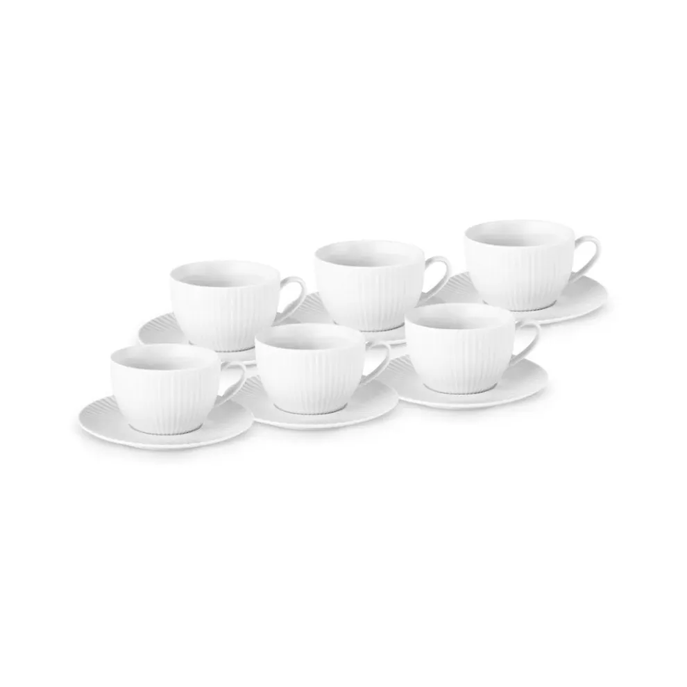 Karaca Seashell 12-Piece Porcelain Tea Cup and Saucer Set for 6 People, 200ml, Light Grey
