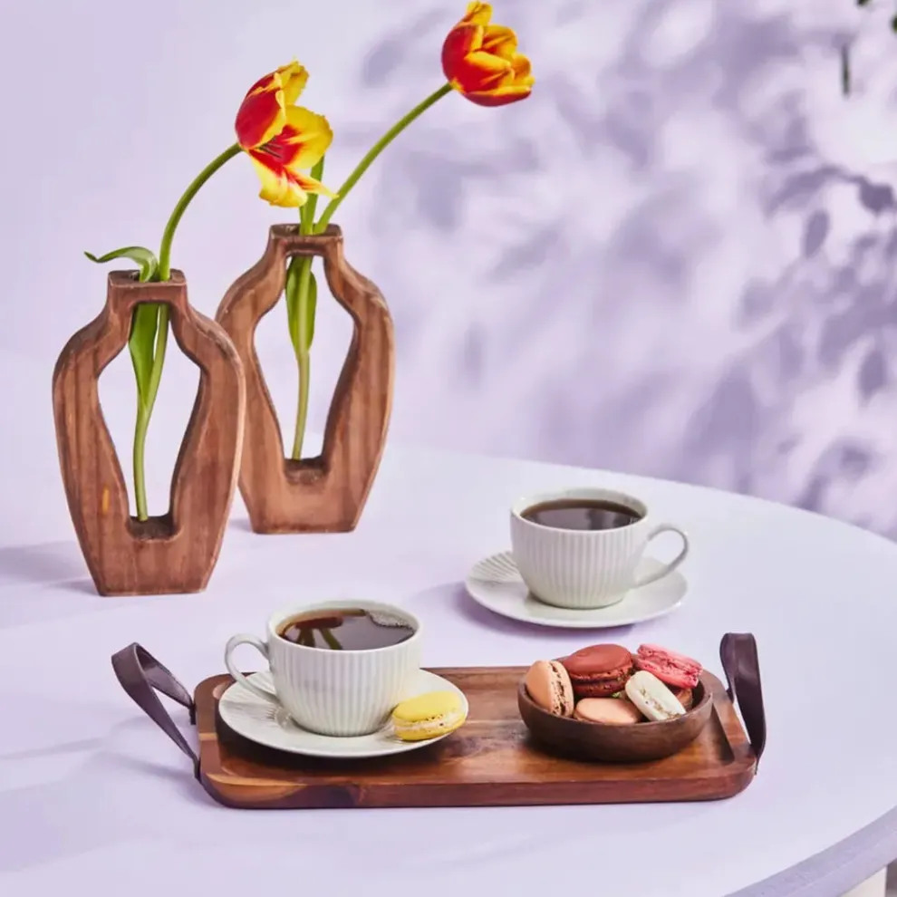 Karaca Seashell 12-Piece Porcelain Tea Cup and Saucer Set for 6 People, 200ml, Light Grey