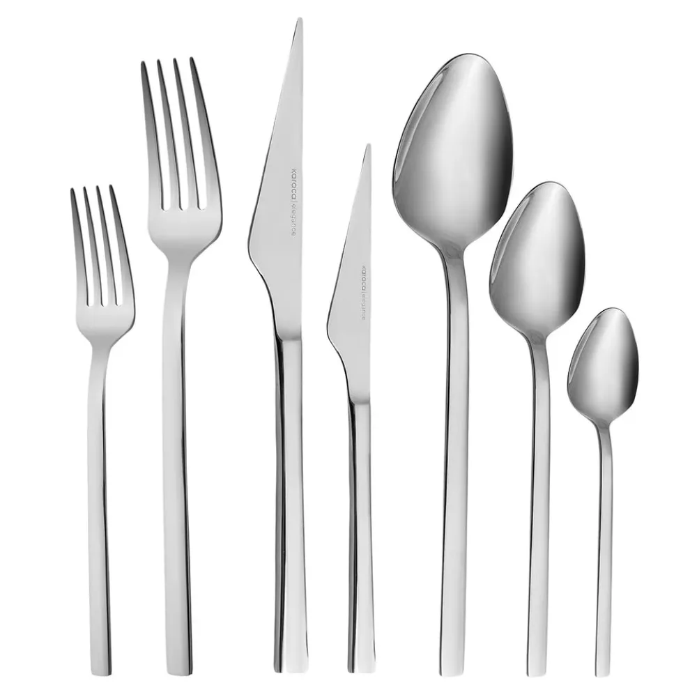 Karaca Sedir 84-Piece Stainless Steel Cutlery Set for 12 People, Silver