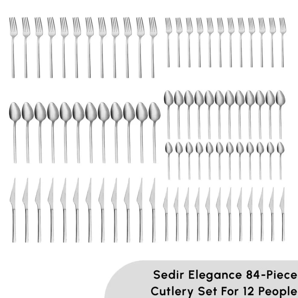 Karaca Sedir 84-Piece Stainless Steel Cutlery Set for 12 People, Silver