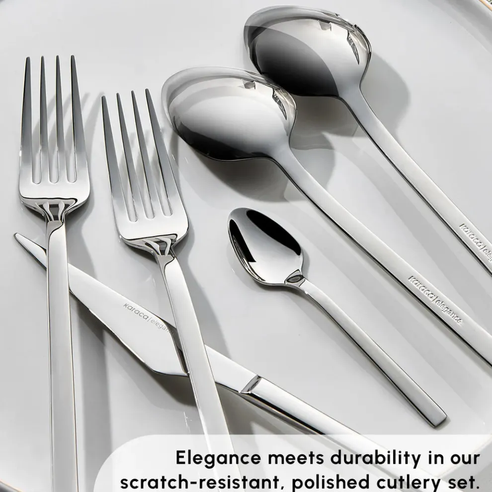 Karaca Sedir 84-Piece Stainless Steel Cutlery Set for 12 People, Silver