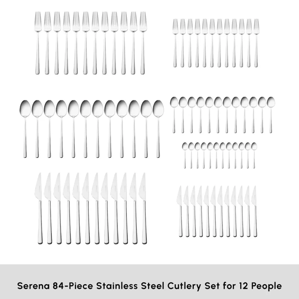 Karaca Serena 84-Piece Stainless Steel Cutlery Set for 12 People, Silver