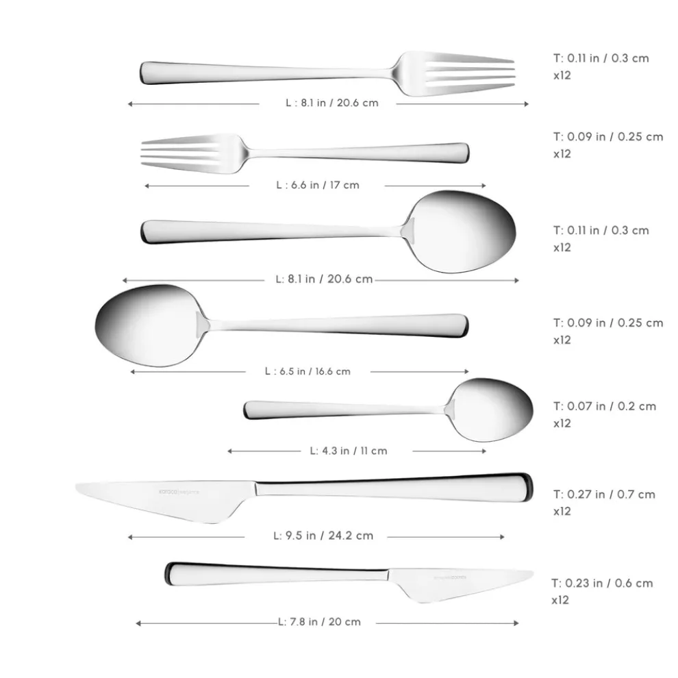 Karaca Serena 84-Piece Stainless Steel Cutlery Set for 12 People, Silver