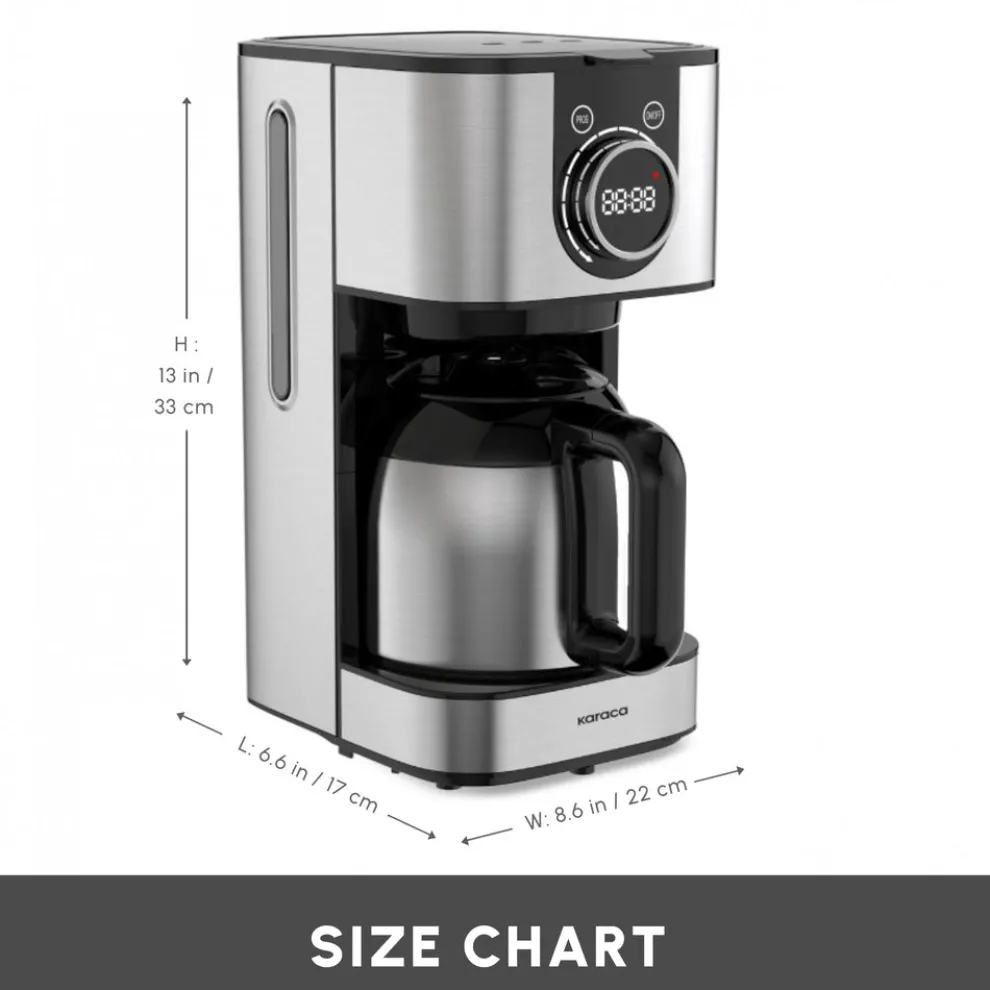 Karaca Series 2303 Steel Filter Coffee Machine, 1.2L, 800W, Inox