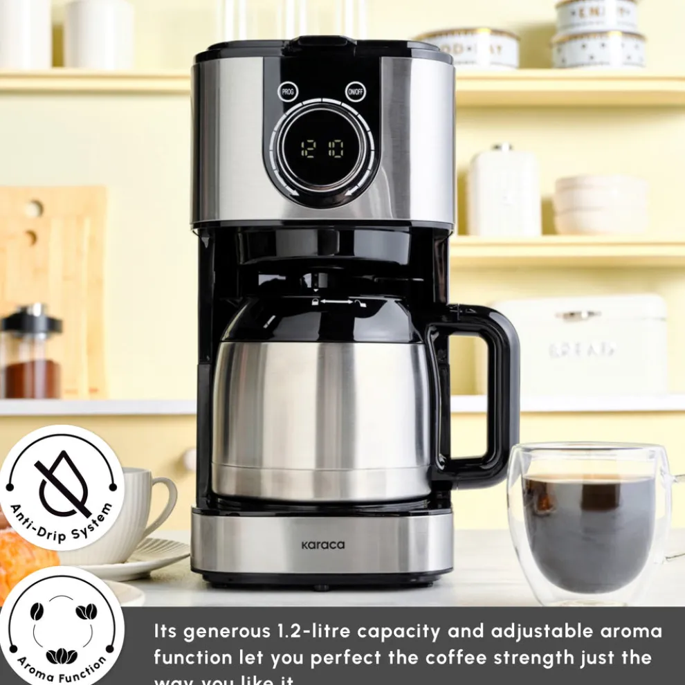 Karaca Series 2303 Steel Filter Coffee Machine, 1.2L, 800W, Inox