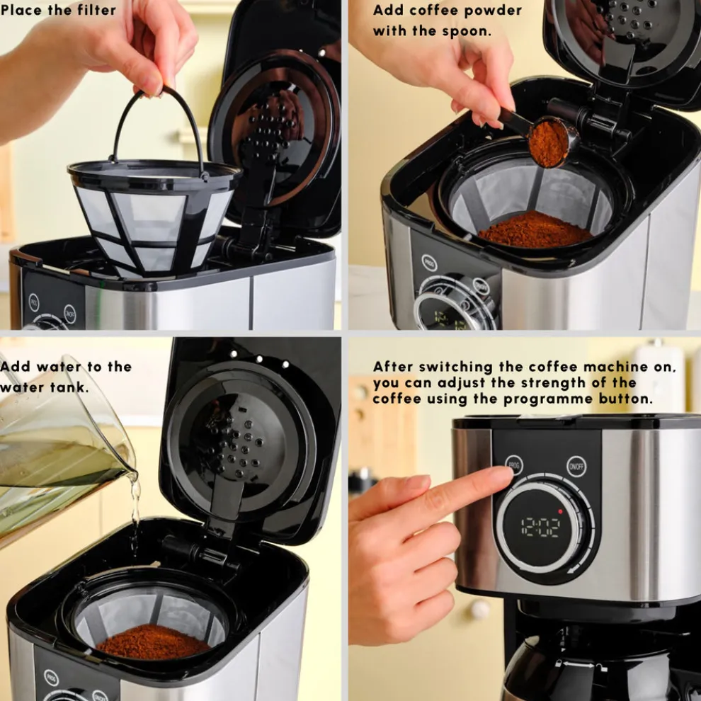 Karaca Series 2303 Steel Filter Coffee Machine, 1.2L, 800W, Inox