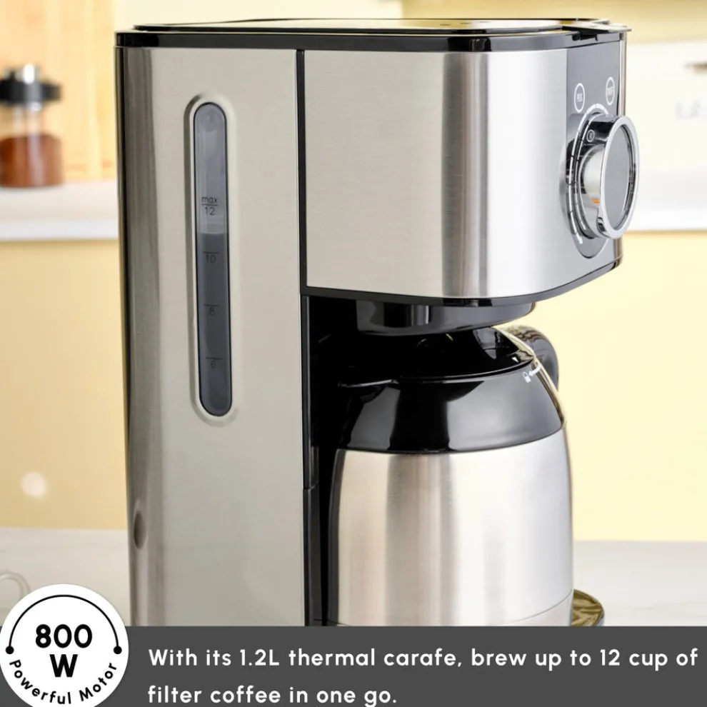 Karaca Series 2303 Steel Filter Coffee Machine, 1.2L, 800W, Inox
