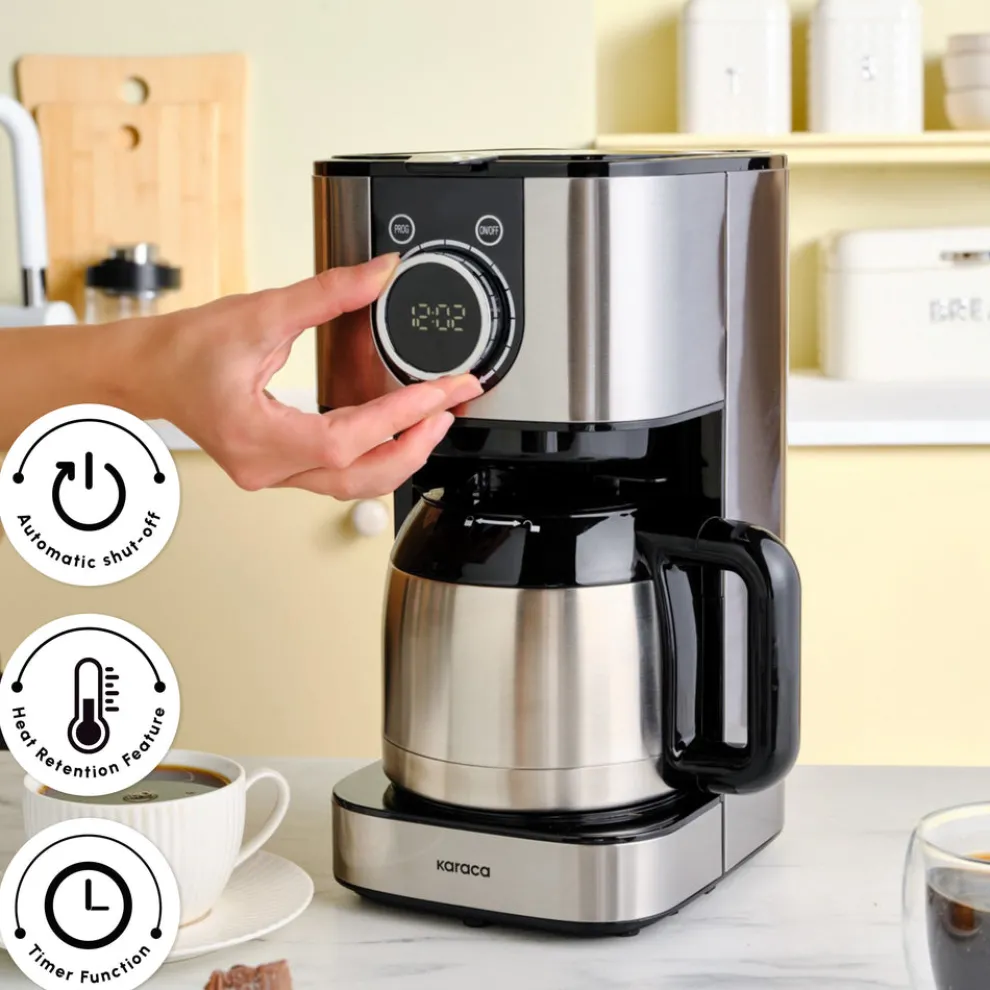 Karaca Series 2303 Steel Filter Coffee Machine, 1.2L, 800W, Inox