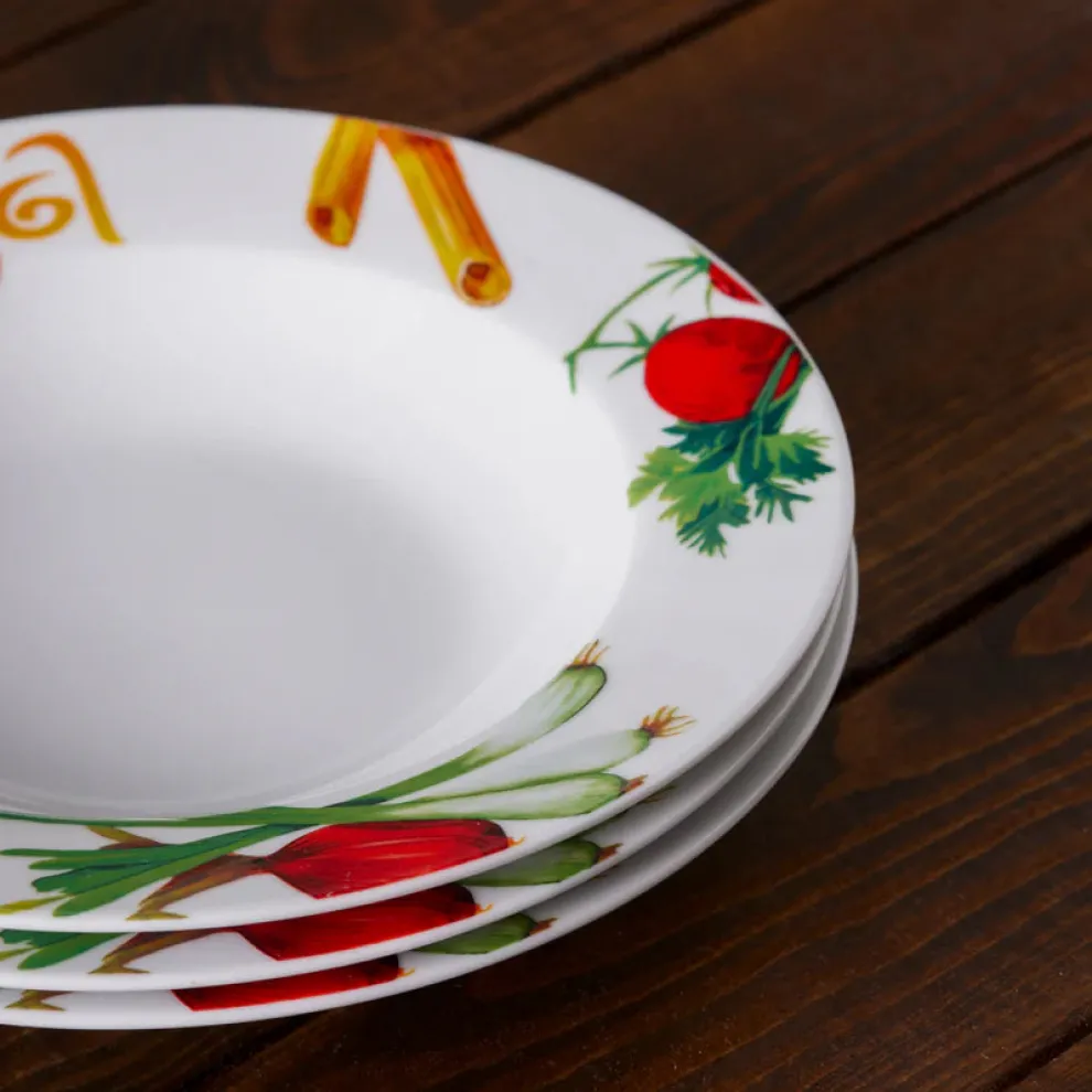 Karaca Sicilia 5-Piece Porcelain Pasta Set for 4 People, White Multi