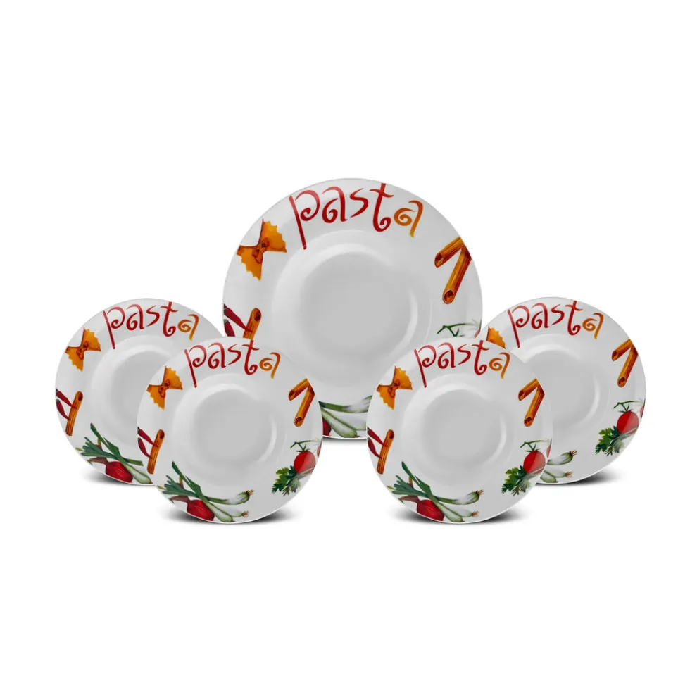 Karaca Sicilia 5-Piece Porcelain Pasta Set for 4 People, White Multi
