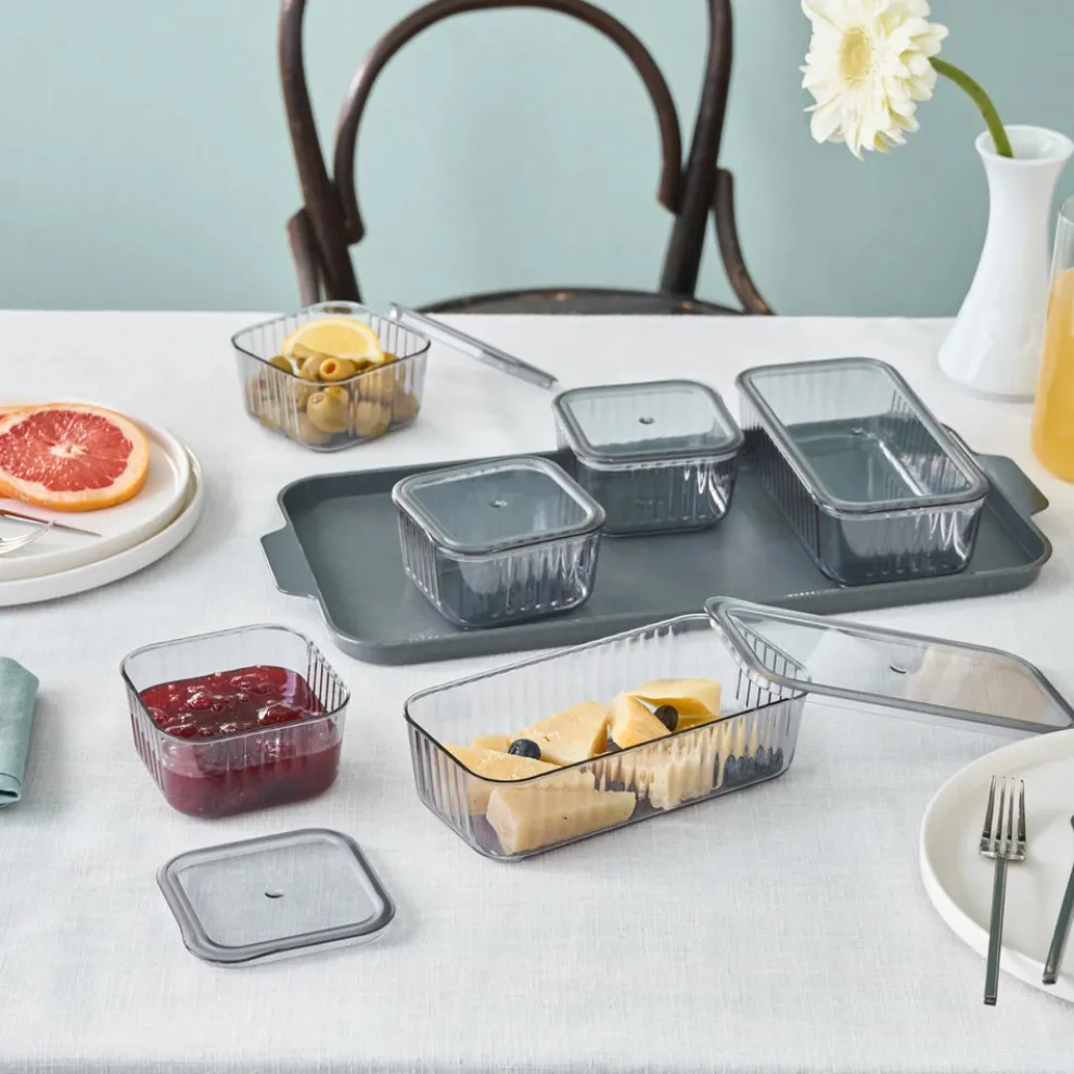 Karaca Sienna 6 Piece Breakfast Storage Container Set, Black Transparent