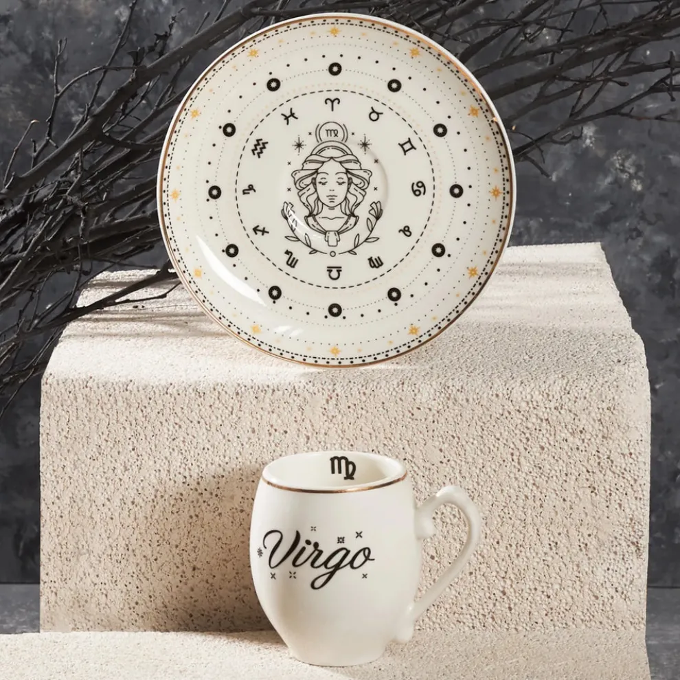 Karaca Signs of the Zodiac Virgo Porcelain Espresso Turkish Coffee Cup, 90ml, Multi