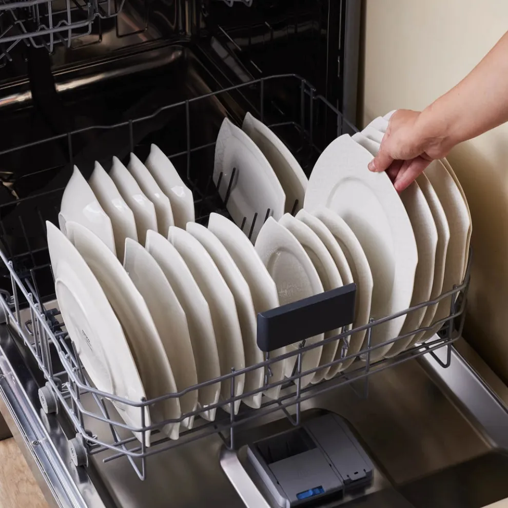 Karaca Square Bone China Fancy Embossed 53-Piece Porcelain Dinner Set for 12 People, White