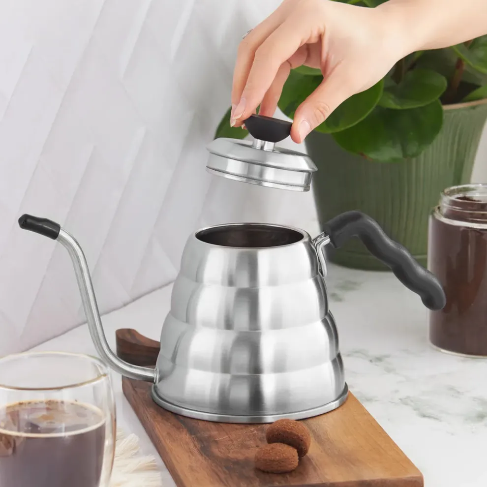 Karaca Stainless Steel Coffee Kettle, 1200ml, Silver Black