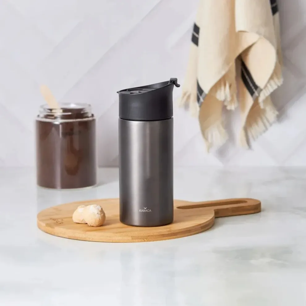 Karaca Stainless Steel French Press Flask, 350ml, Silver Black