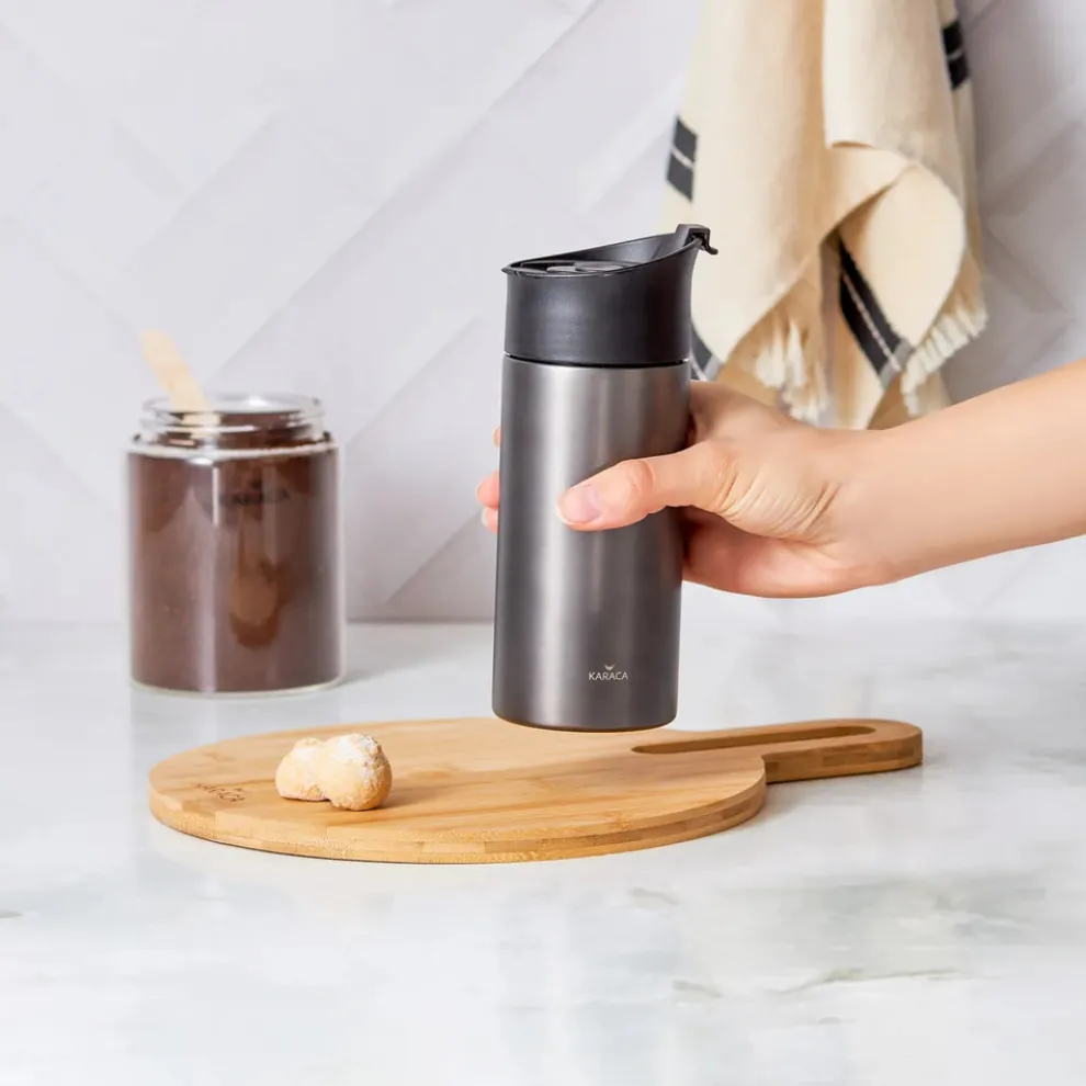 Karaca Stainless Steel French Press Flask, 350ml, Silver Black