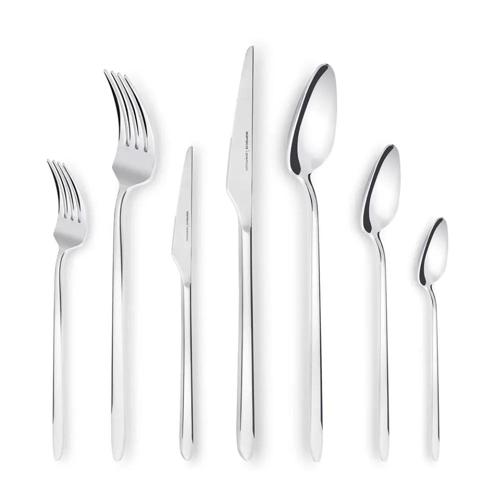 Karaca Stark 84-Piece 316+ Stainless Steel Cutlery Set for 12 People, Silver
