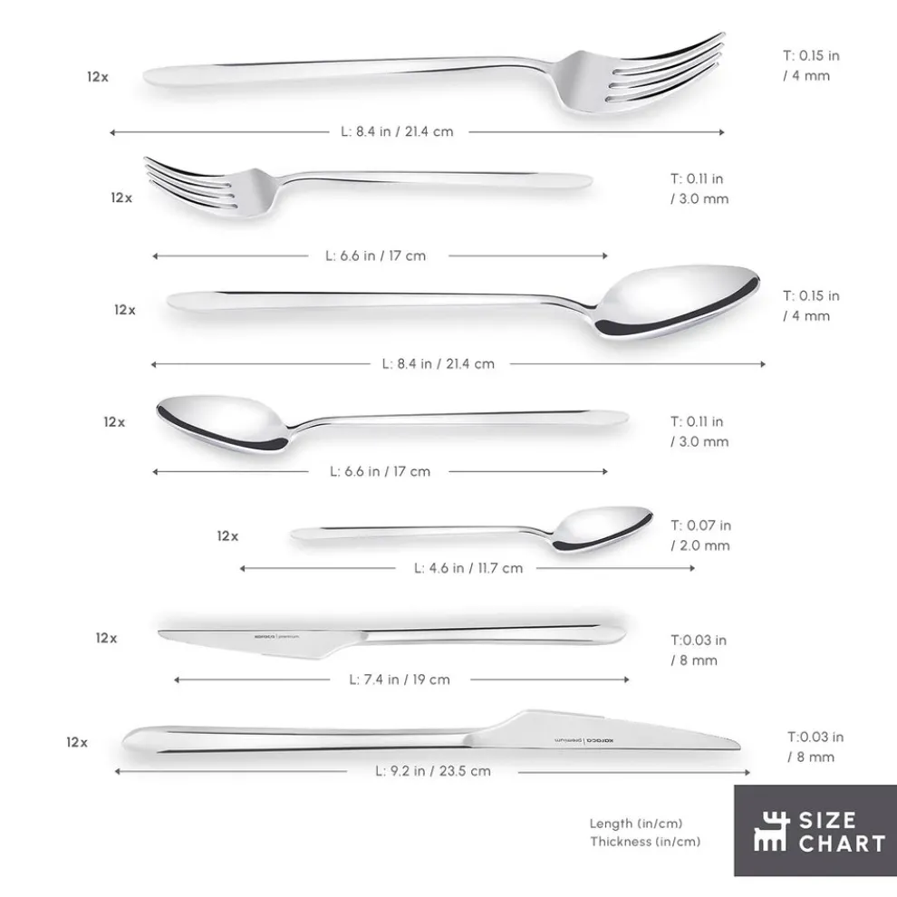 Karaca Stark 84-Piece 316+ Stainless Steel Cutlery Set for 12 People, Silver