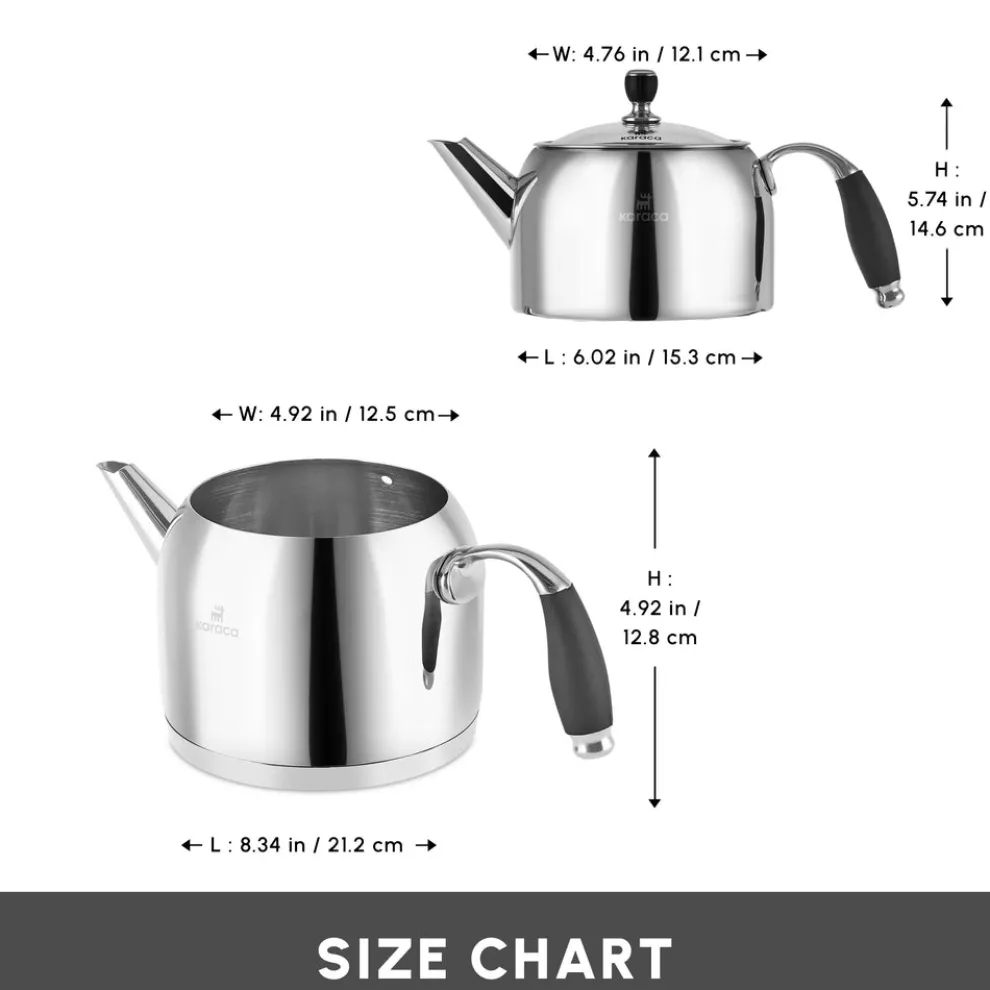 Karaca Stella Stainless Steel Teapot Set, XL, Silver