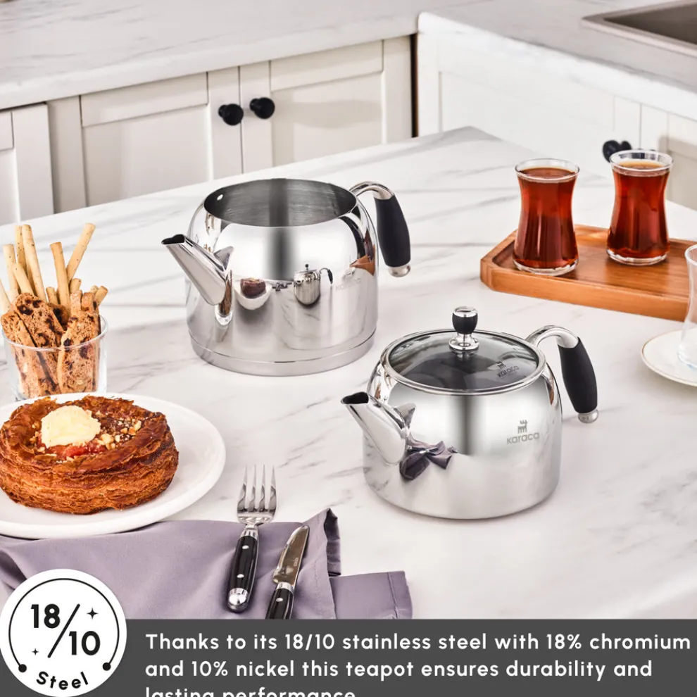 Karaca Stella Stainless Steel Teapot Set, XL, Silver