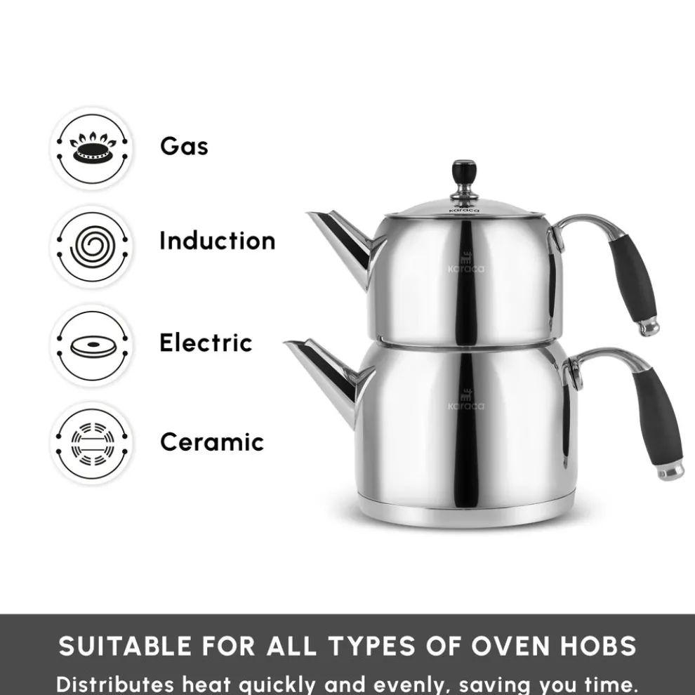Karaca Stella Stainless Steel Teapot Set, XL, Silver