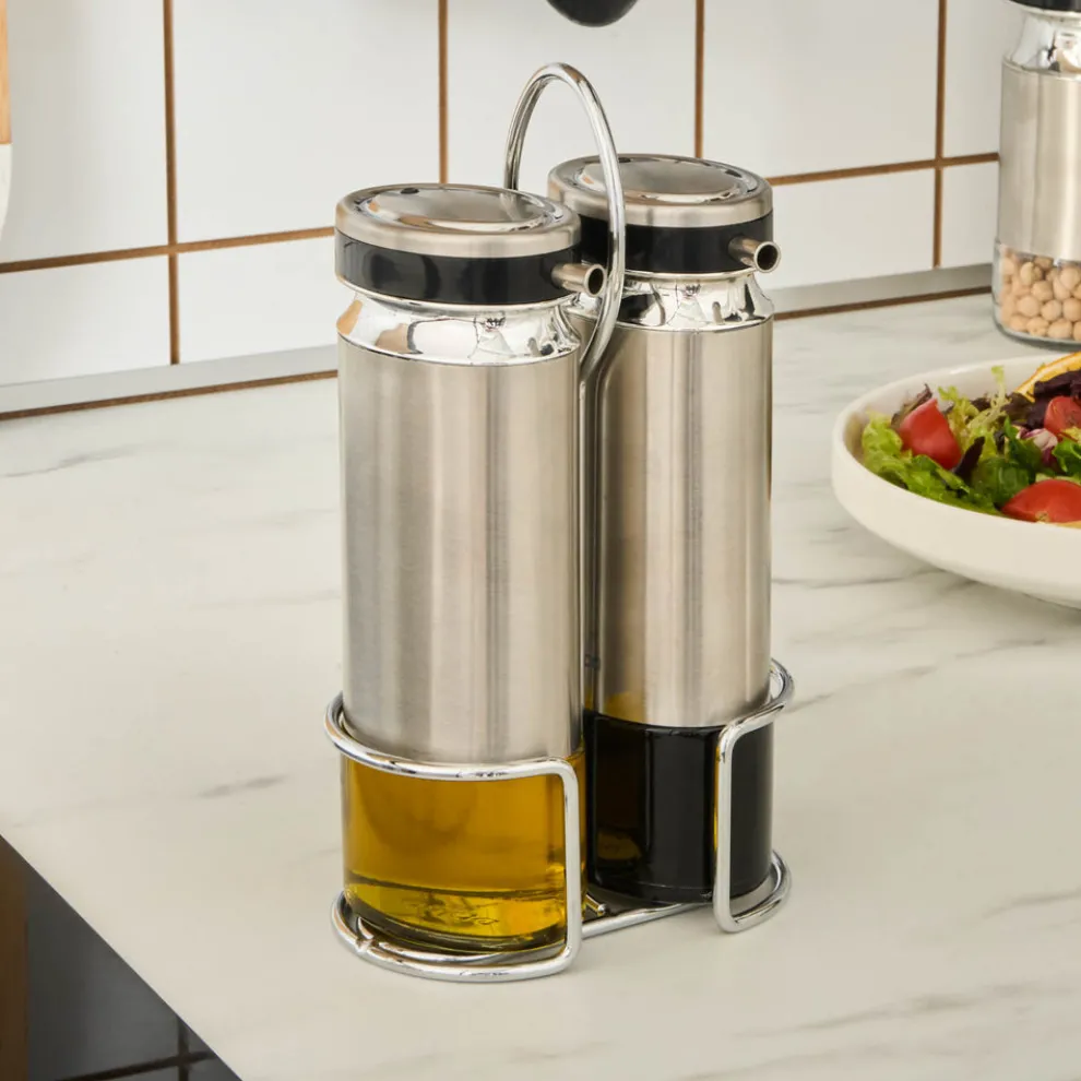 Karaca Stellum 3 Piece Glass Oil and Vinegar Bottle Set, Inox