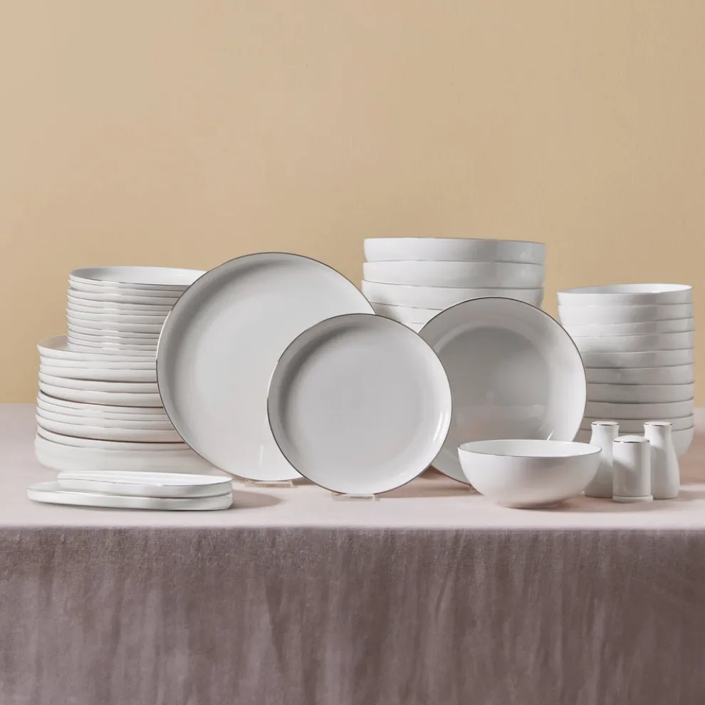 Karaca Stream Bone China Favaro 53-Piece Dinner Set for 12 People, Platin