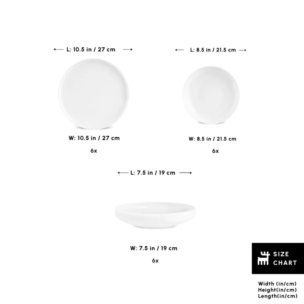 Karaca Stream Bone China Felix XL 18-Piece China Dinner Set for 6 People, White