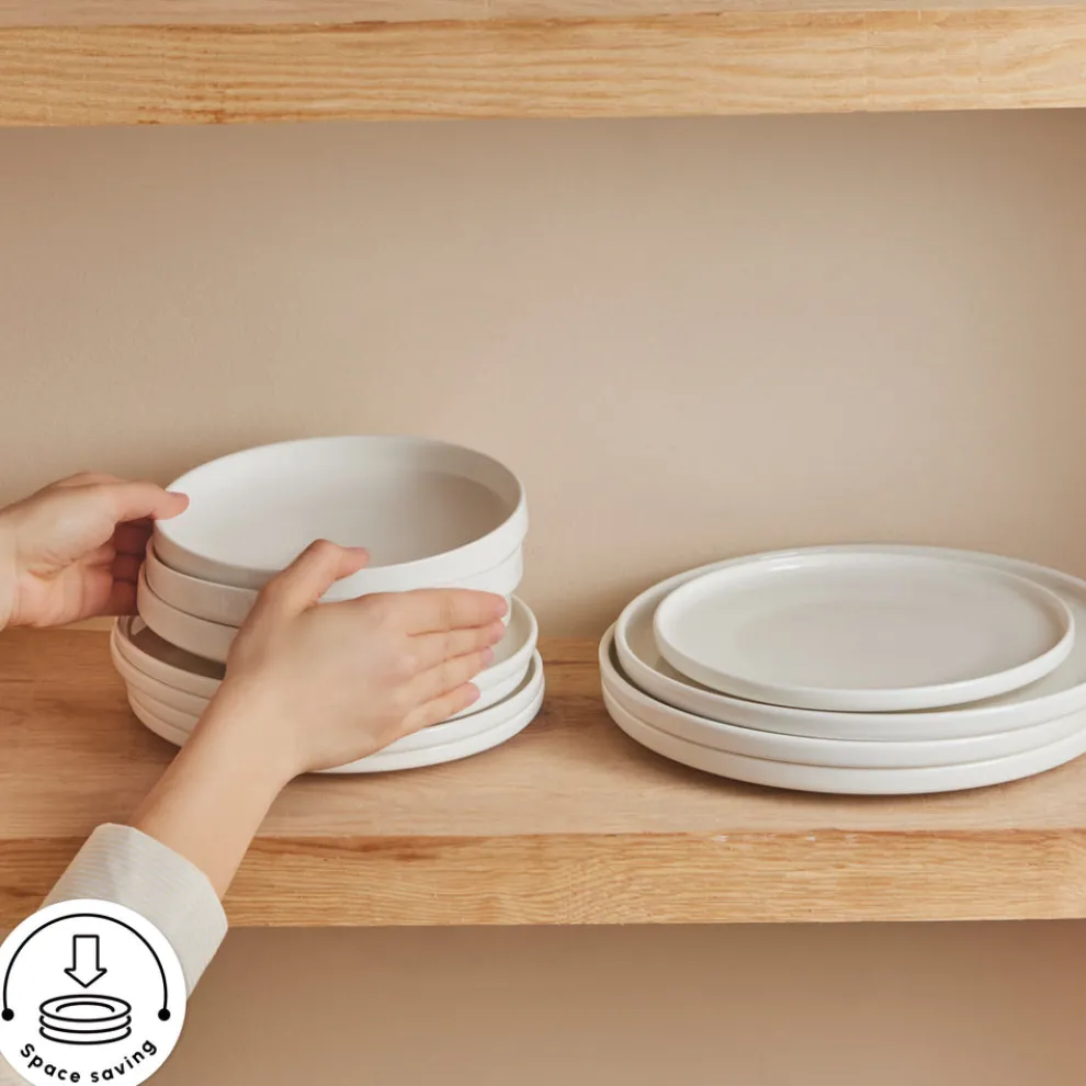 Karaca Stream Bone China Felix XL 18-Piece China Dinner Set for 6 People, White