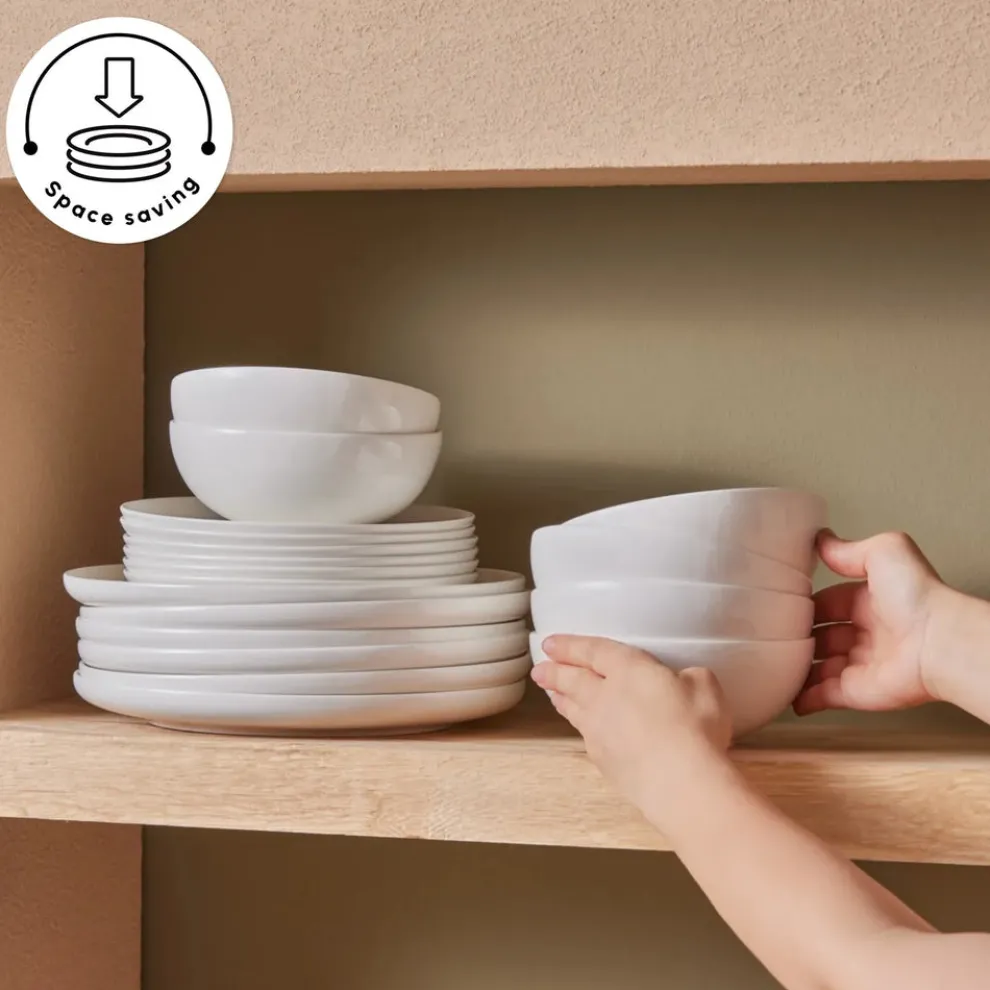 Karaca Stream Bone China Remi 18-Piece Bone China Dinner Set for 6 People, White