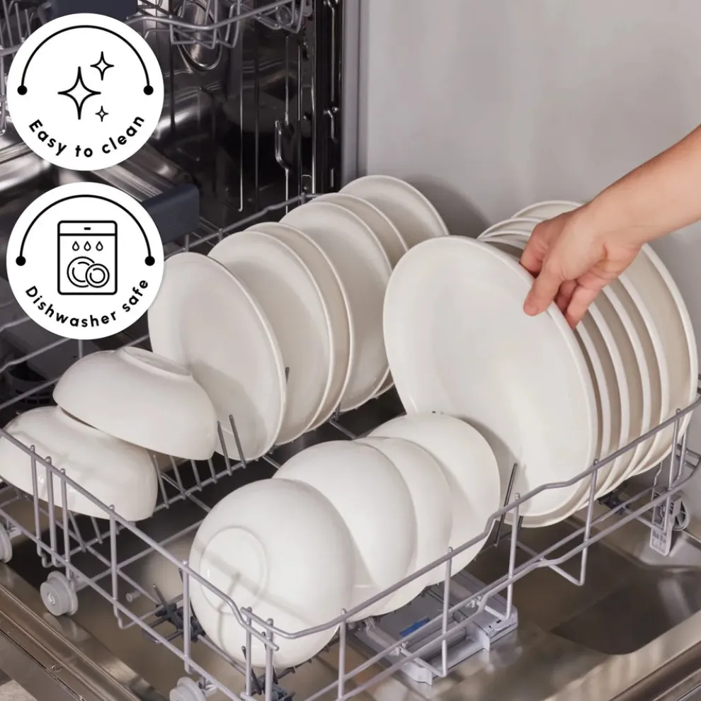 Karaca Stream Bone China Remi 18-Piece Bone China Dinner Set for 6 People, White