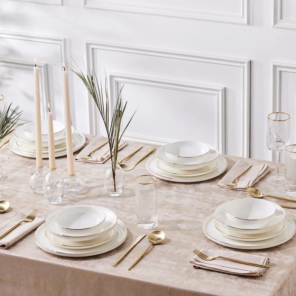 Karaca Stream Bone China Belinda 24-Piece Dinner Set for 6 People, Gold