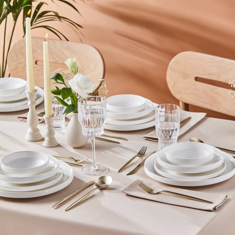 Karaca Stream Bone China Saturn 24-Piece Dinner Set for 6 People, White