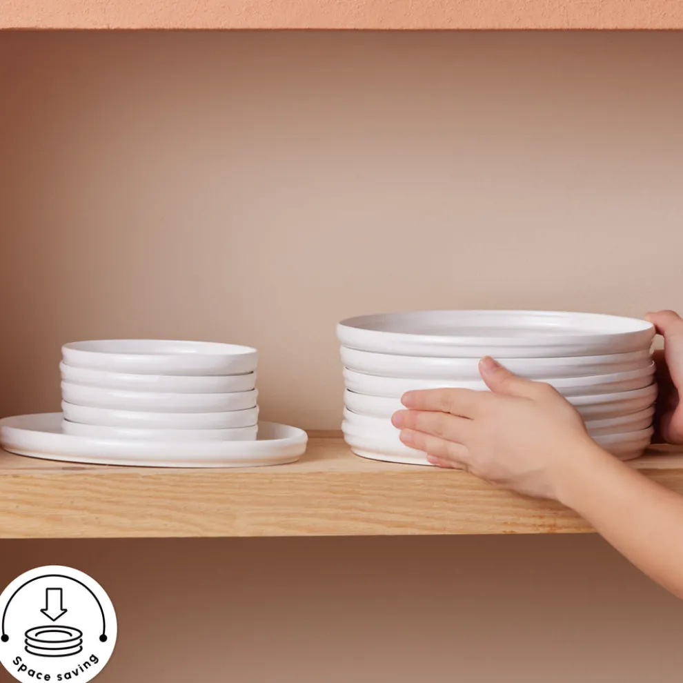 Karaca Stream Bone China Sunset 34-Piece Serveware Set for 6 People, White