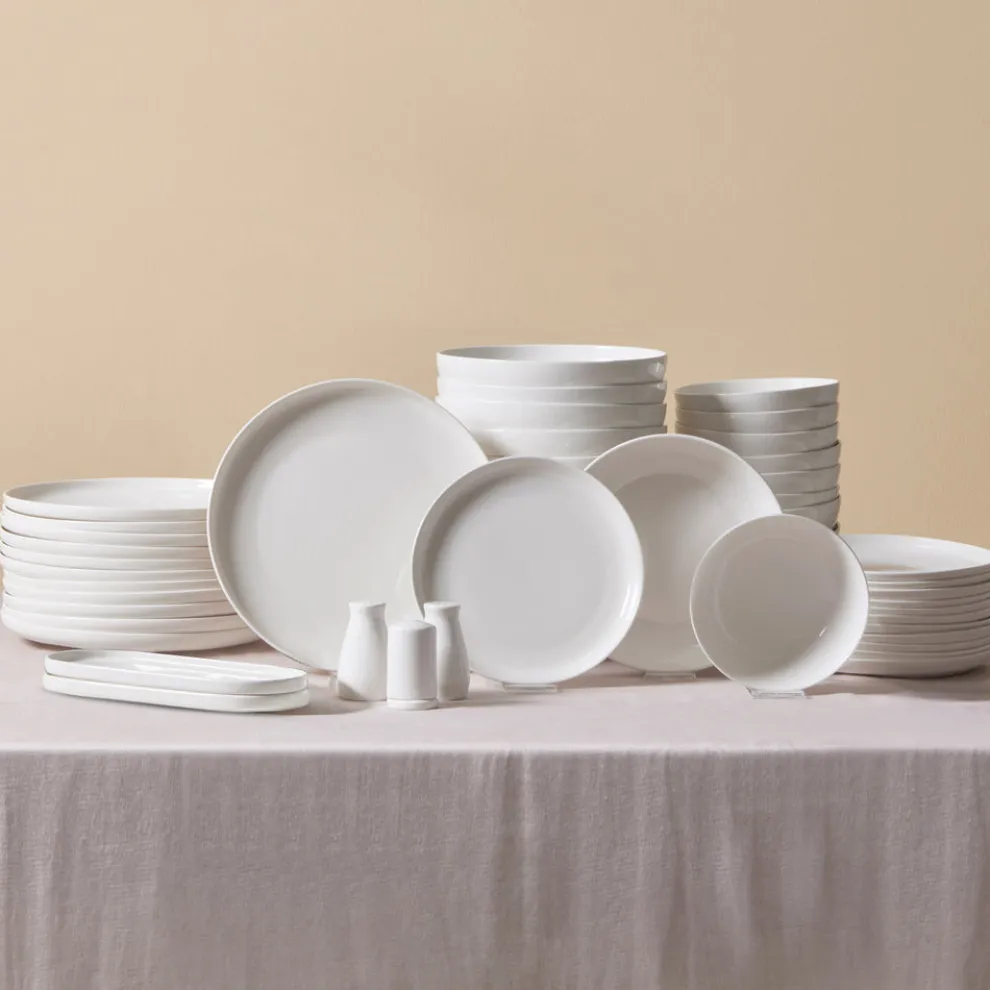 Karaca Stream Bone China Favaro 53-Piece Dinner Set for 12 People, White