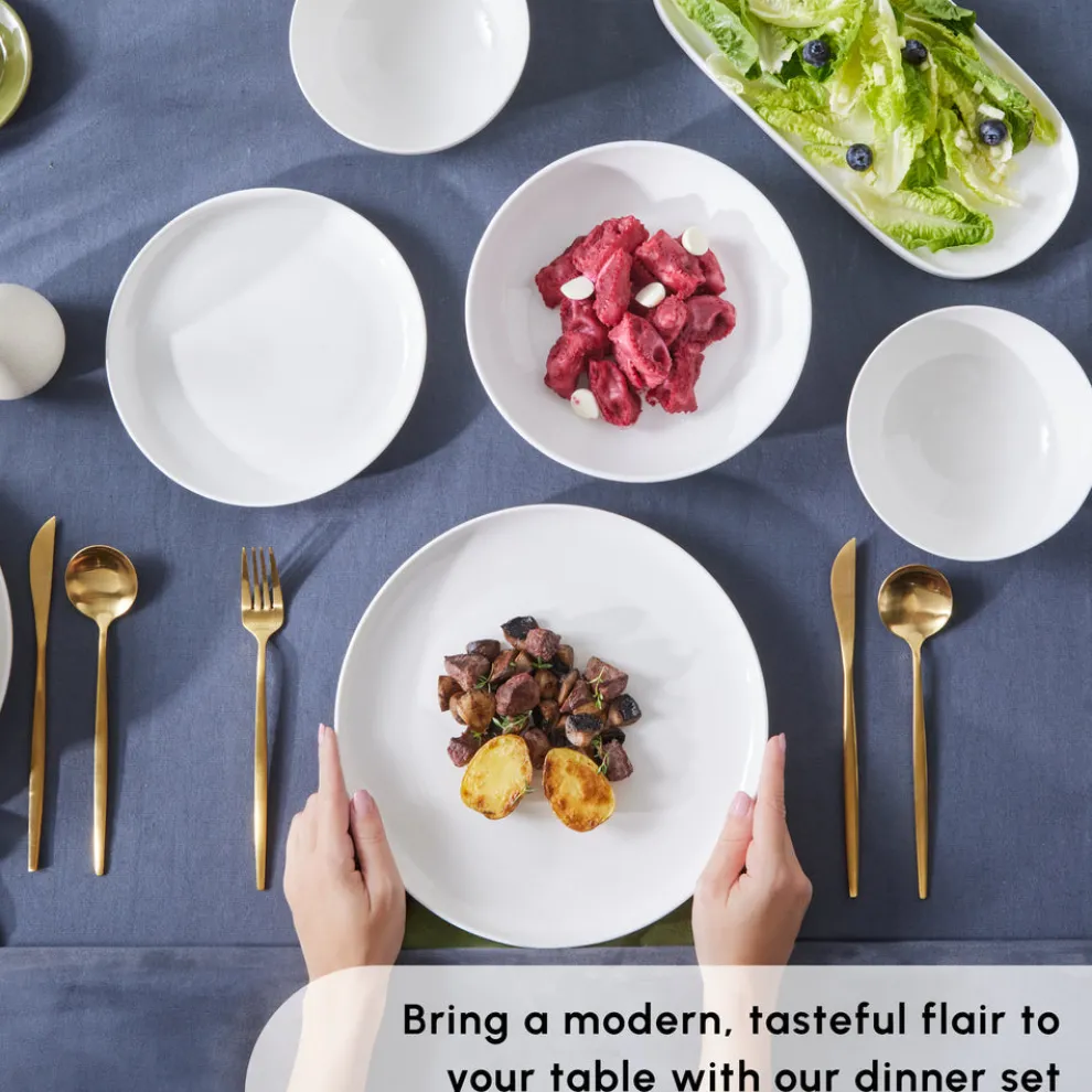 Karaca Stream Bone China Favaro 53-Piece Dinner Set for 12 People, White