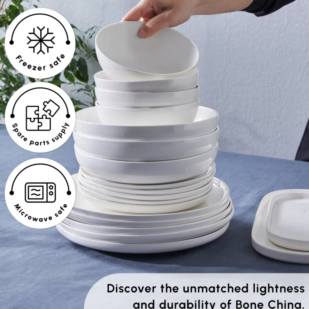 Karaca Stream Bone China Favaro 53-Piece Dinner Set for 12 People, White