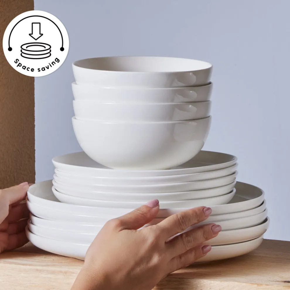 Karaca Stream Bone China Favaro 53-Piece Dinner Set for 12 People, White