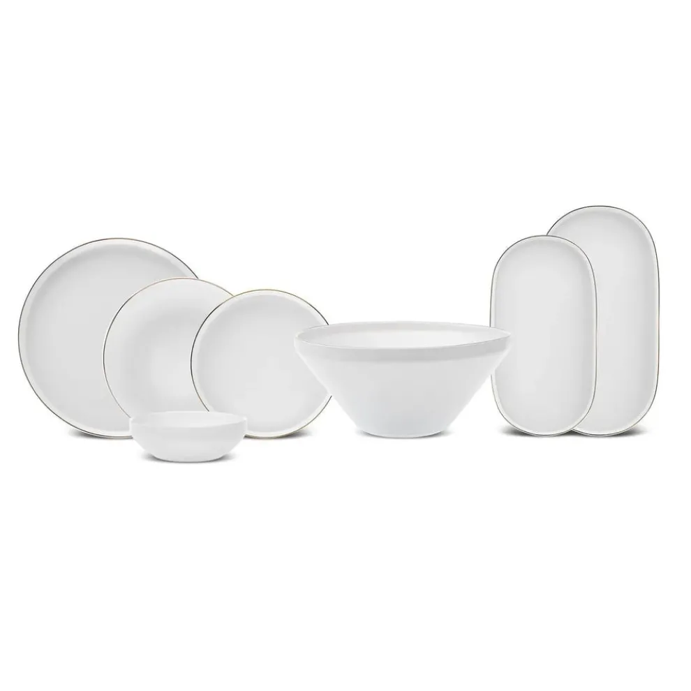 Karaca Stream Bone China Saturn 19-Piece Bone China Dinner Set for 4 People, White Gold