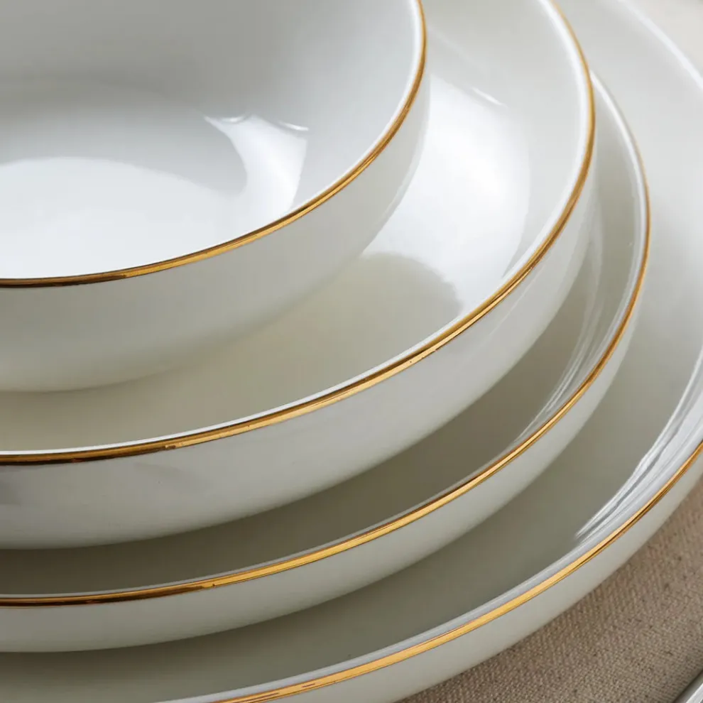 Karaca Stream Bone China Saturn 19-Piece Bone China Dinner Set for 4 People, White Gold