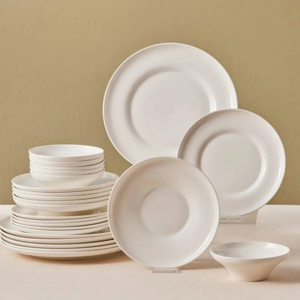 Karaca Stream Bone China Selene 24-Piece Dinner Set for 6 People, White