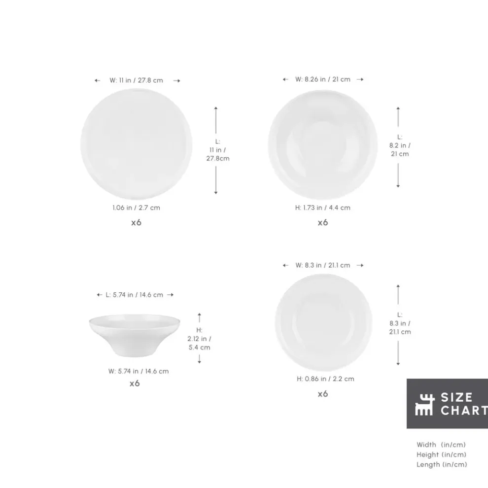 Karaca Stream Bone China Selene 24-Piece Dinner Set for 6 People, White