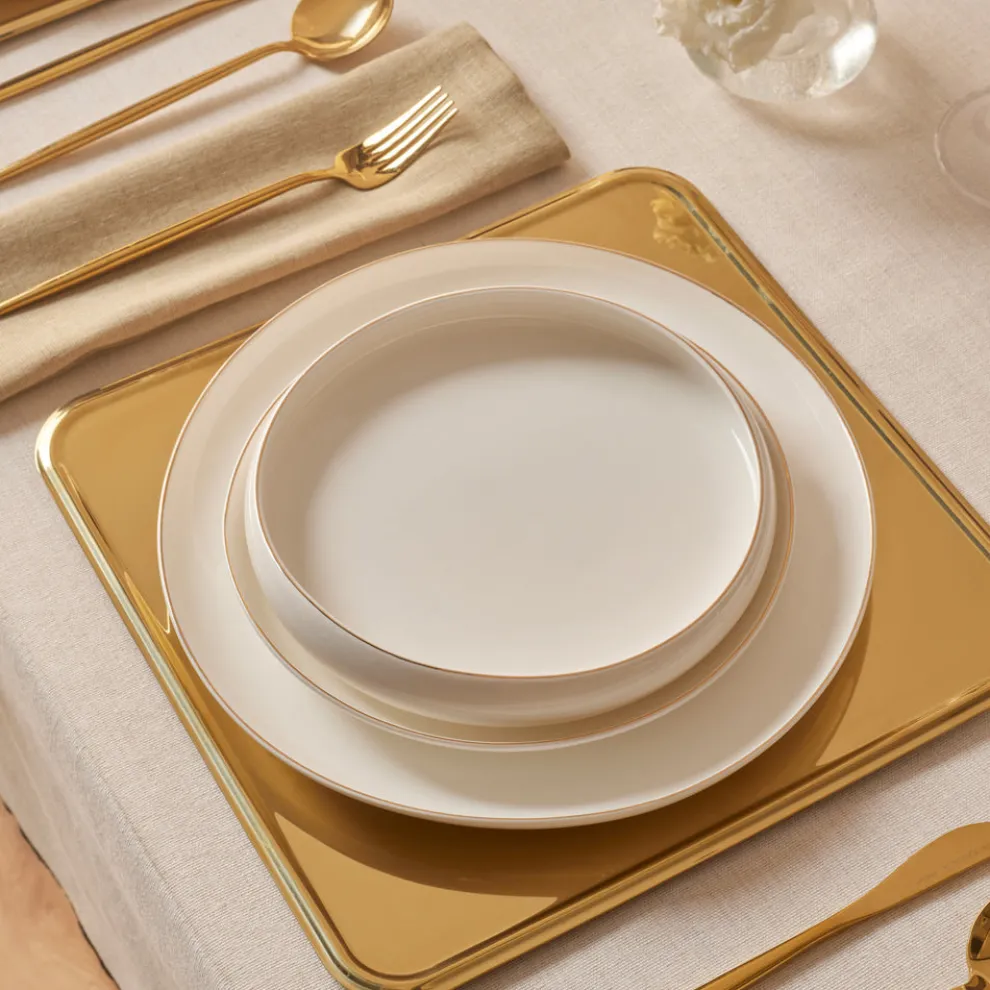 Karaca Stream Bone China Hole Gold 24-Piece Dinner Set for 6 People, Multi
