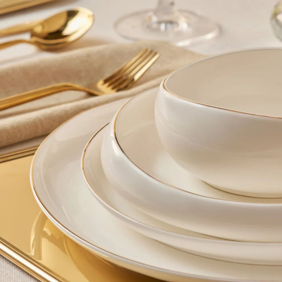Karaca Stream Bone China Hole Gold 24-Piece Dinner Set for 6 People, Multi