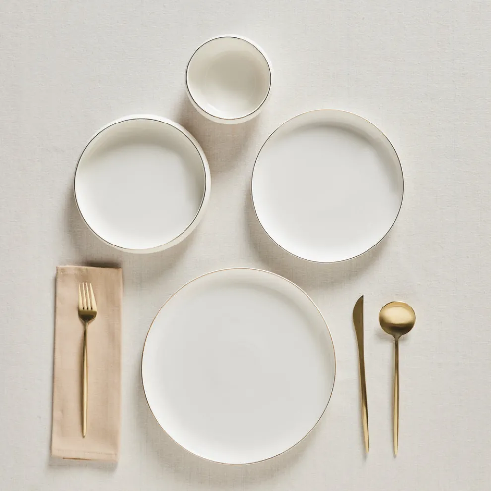 Karaca Stream Bone China Hole Gold 24-Piece Dinner Set for 6 People, Multi