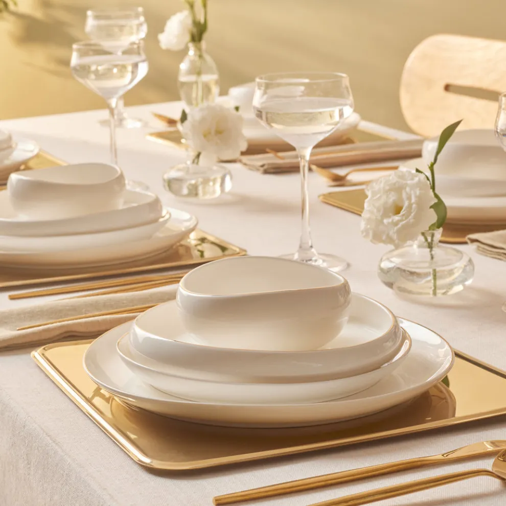 Karaca Stream Bone China Hole Gold 24-Piece Dinner Set for 6 People, Multi