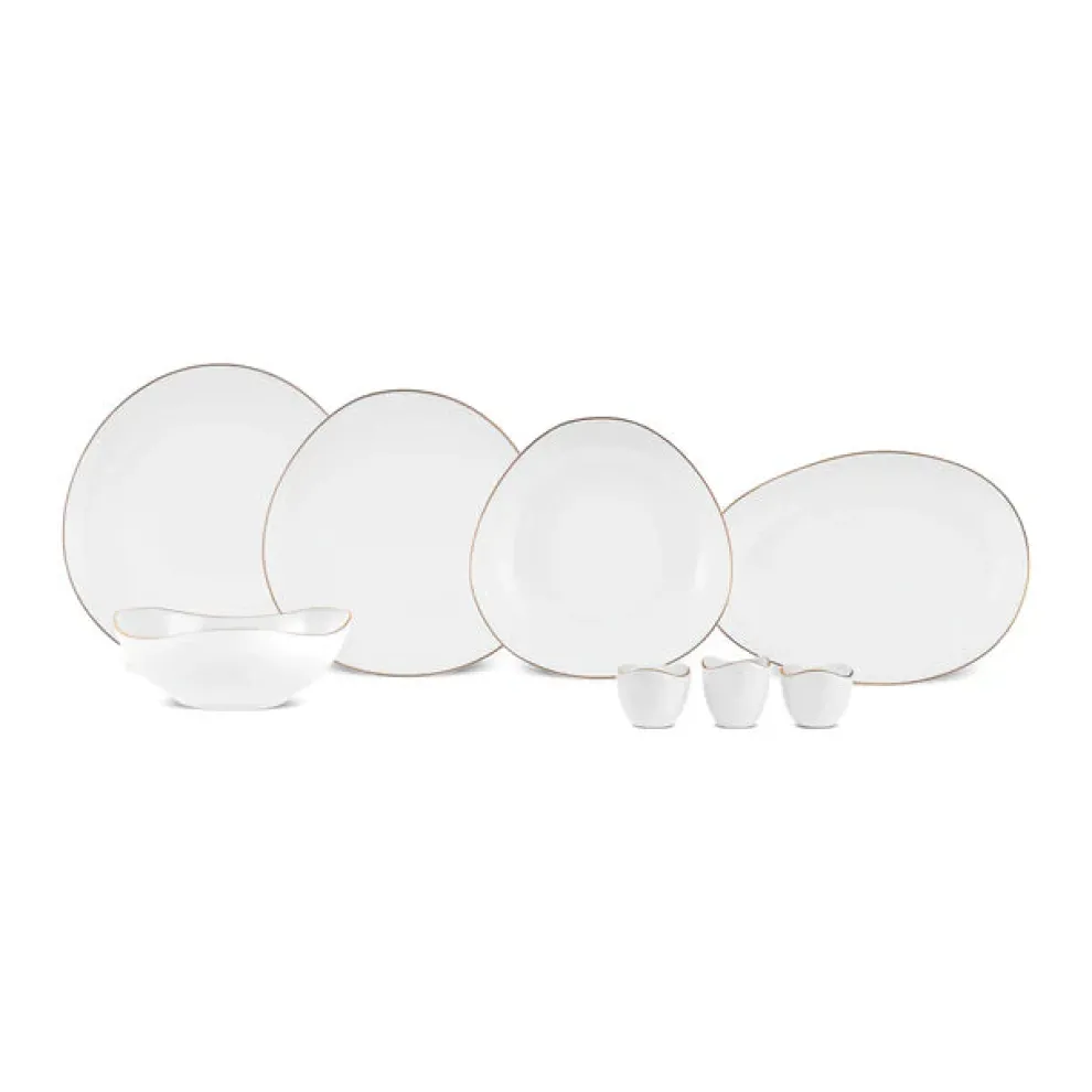 Karaca Stream Bone China Middle 53-Piece Dinner Set for 12 People, Gold