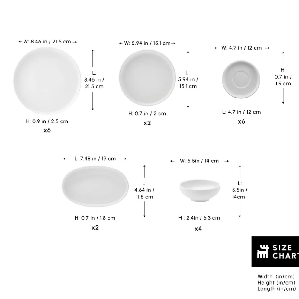 Karaca Stream Pure Cordelia 20-Piece Porcelain Serveware Set for 6 People, White