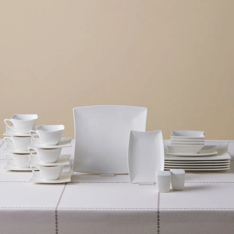 Karaca Stream Pure Perfect White 32-Piece Serveware Set for 6 People, White